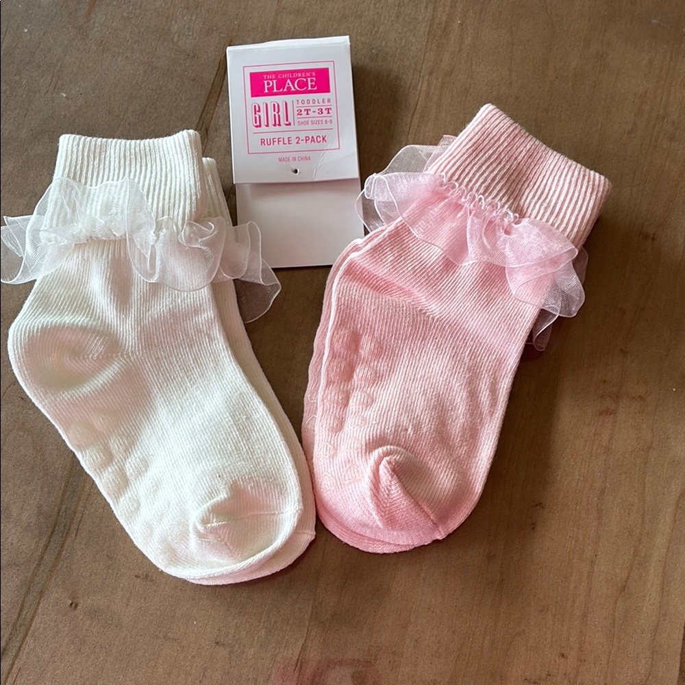 Pink and White Ruffle Socks Set - Children’s Place - 2T-3T, shoe size 8-9